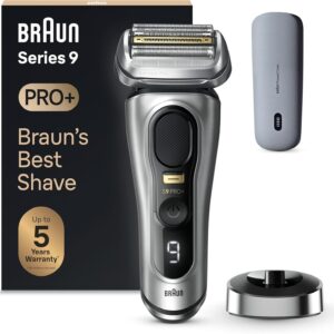 Braun Series 9 PRO+ 9527s Rasoir électrique homme argent - 5 éléments de rasage et tondeuse précision intégrée - Étanche étui PowerCase autonomie 60 minutes