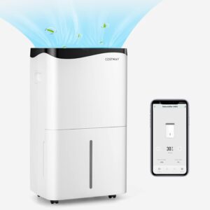 Déshumidificateur portable COSTWAY 50 L par jour - Réservoir 5 L et contrôle WiFi - Quatre modes et minuterie 24 h - Pour surfaces jusqu'à 100 m2
