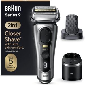 Braun Series 9 PRO+ 9597cc Rasoir électrique homme argent - Système 2 en 1 tête massage ProComfort - Station SmartCare étanche autonomie 60 minutes