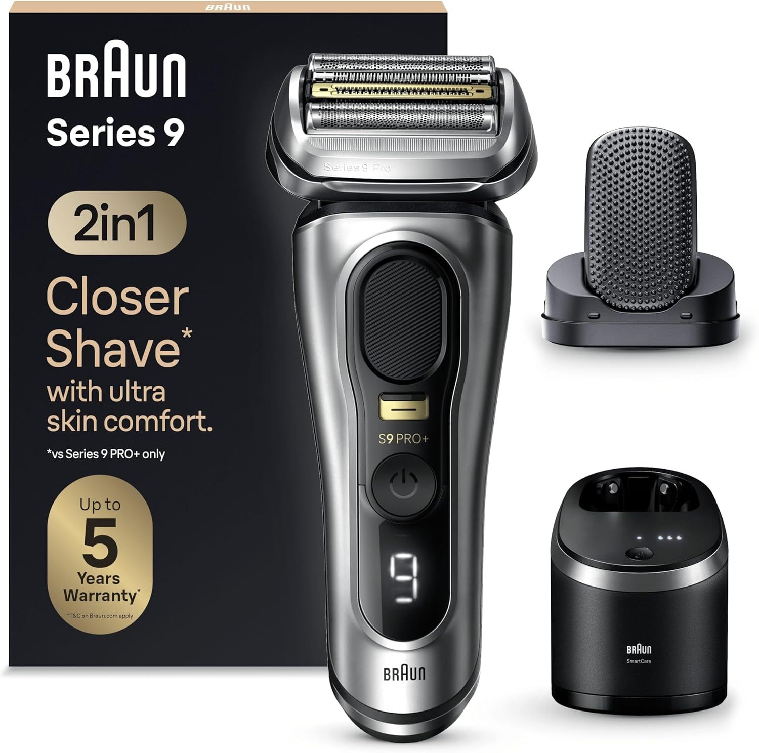 Braun Series 9 PRO+ 9597cc Rasoir électrique homme argent - Système 2 en 1 tête massage ProComfort - Station SmartCare étanche autonomie 60 minutes