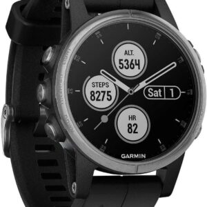 Montre GPS multisports Garmin Fenix 5S Plus - Cartographie et musique - Paiement sans contact - Boîtier Silver avec bracelet noir