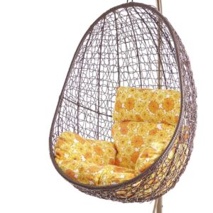 Kideo Fauteuil suspendu complet avec armature et coussins marron - Fauteuil lounge avec coussin tournesols Sunflower - Mobilier détente intérieur extérieur
