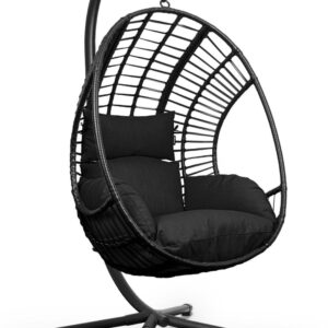Swoods Fauteuil suspendu Egg XXL avec support - Chaise œuf cocoon intérieur extérieur avec oreillers - Charge maximale 150 kg gris noir