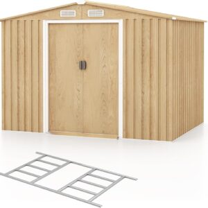 COSTWAY Abri de jardin acier galvanisé 5 m² anti UV - Cabane extérieure 259x196x184 cm avec fondation porte coulissante rampe et aérations