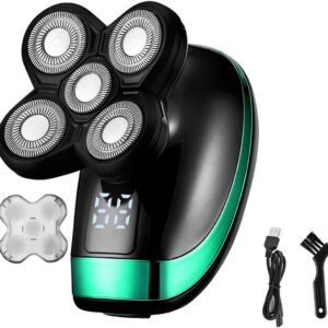 Rasoir électrique homme 5 en 1 rechargeable - Cinq têtes flottantes pour barbe cheveux nez et oreilles - Kit multifonction de nettoyage personnel