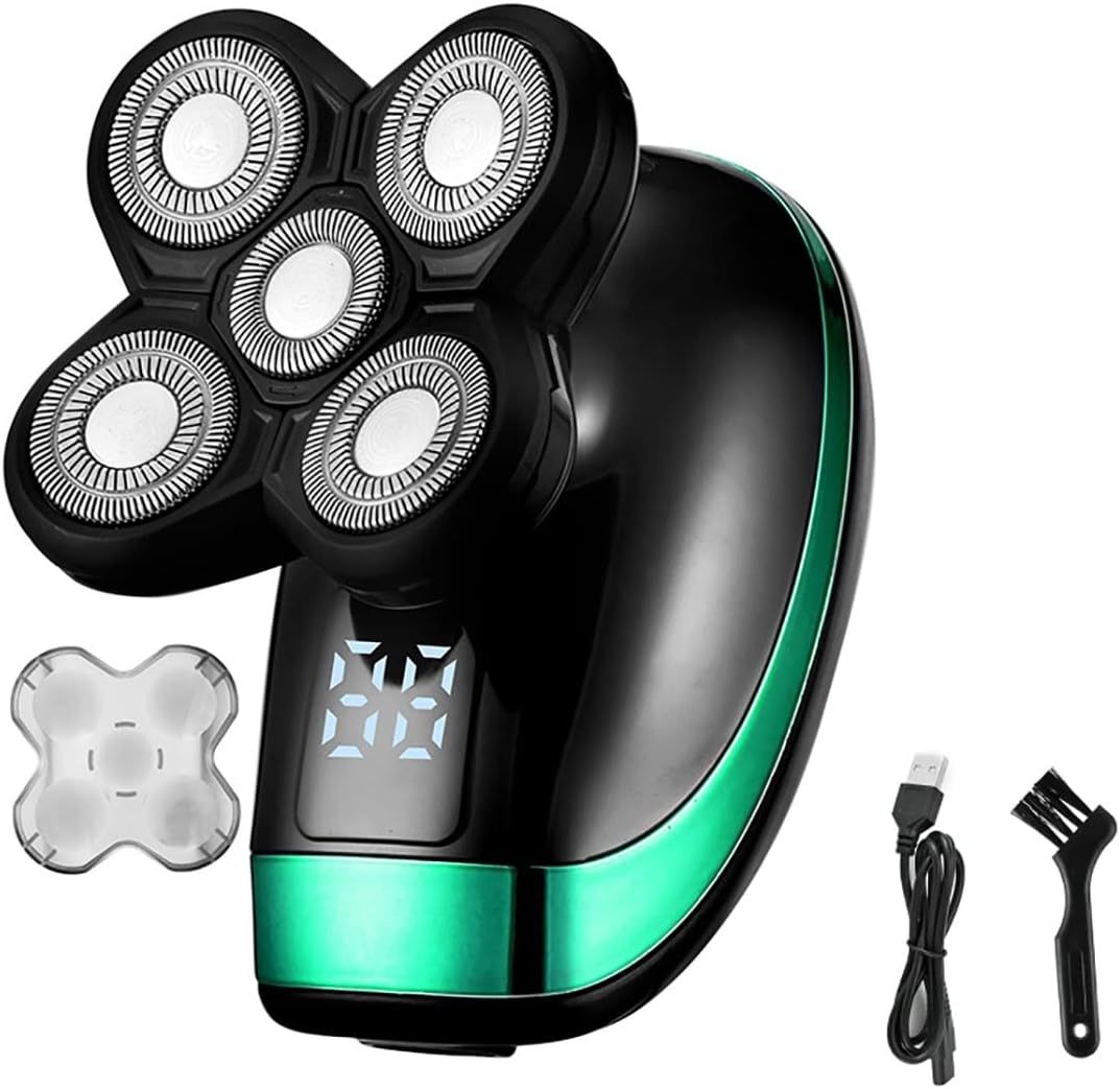 Rasoir électrique homme 5 en 1 rechargeable - Cinq têtes flottantes pour barbe cheveux nez et oreilles - Kit multifonction de nettoyage personnel