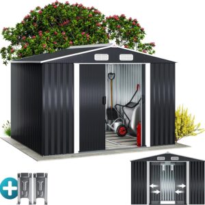 Abri de jardin métal XXL 5 m² GARDEBRUK - Fondation 260x205x180 cm avec porte coulissante anthracite - Cabane de rangement outils extérieur