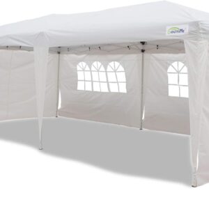 Goutime Tonnelle pliante 3x6 m - Gazebo extérieur avec 4 murs détachables et sac à roulettes - Abri jardin blanc
