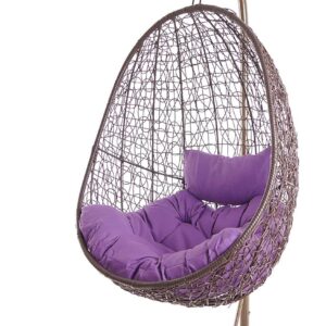 Kideo Fauteuil suspendu complet avec structure et coussin marron - Mobilier lounge moderne avec coussin violet Piéton - Fauteuil détente intérieur extérieur