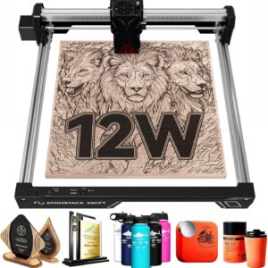 Machine de gravure laser ATOMSTACK Swift 12 W - Précision 0,01 mm pour bois métal cuir et acrylique foncé - Surface 300 x 300 mm - Finition noire