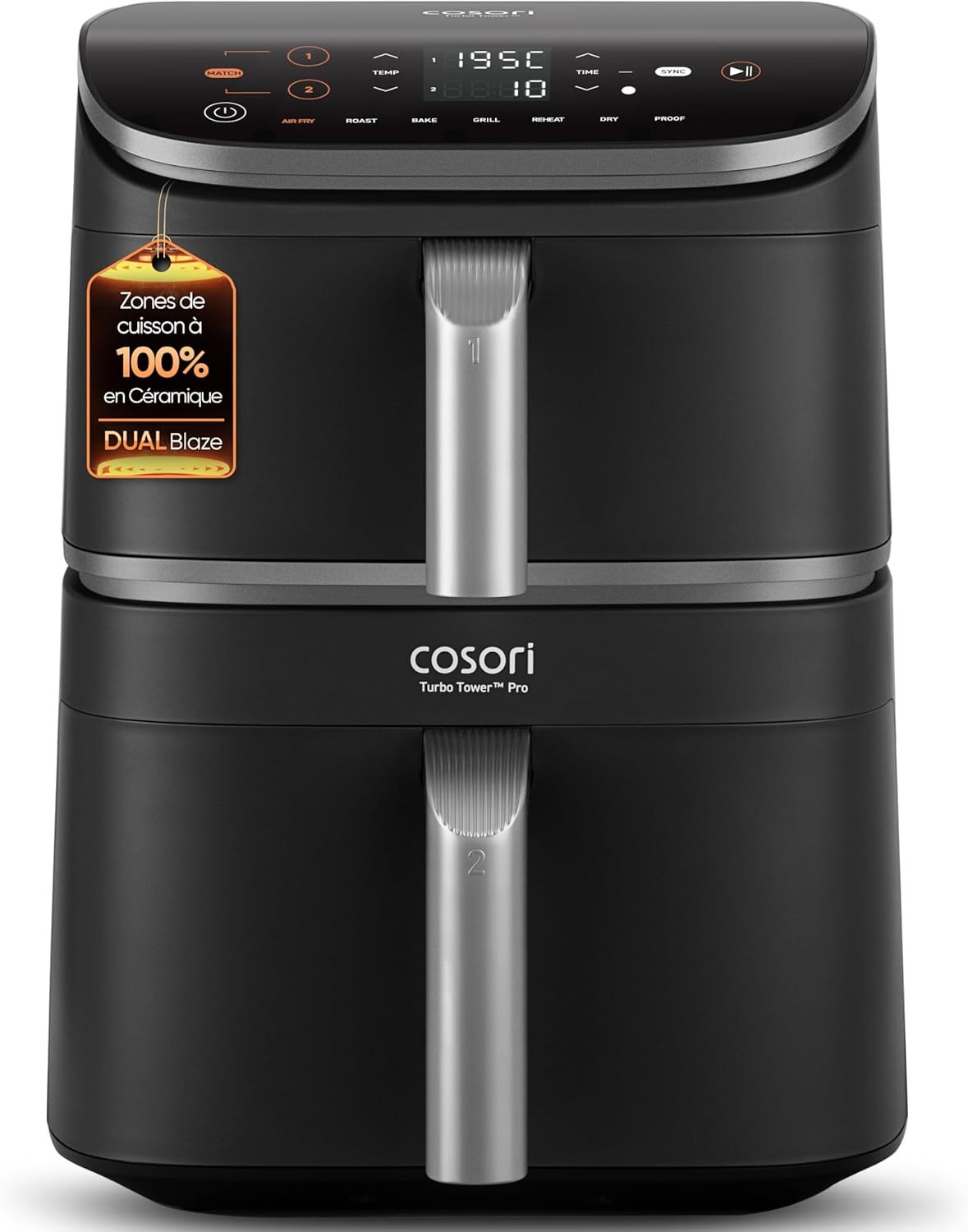 Friteuse sans huile COSORI Turbo Tower Pro - Capacité 10,8 L et revêtement céramique - Double Stack avec trois niveaux - Sept fonctions de cuisson