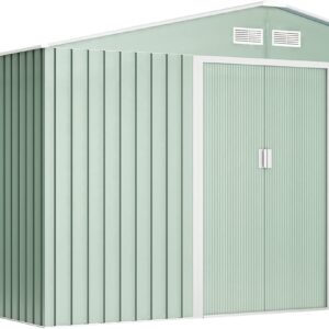 Wasabi Abri de jardin métal 10,2 m² - Cabane extérieure avec double porte coulissante et grilles de ventilation vert clair