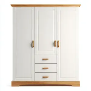 Armoire 3 portes bois 135x55x190 cm - blanc - rangement domestique style classique