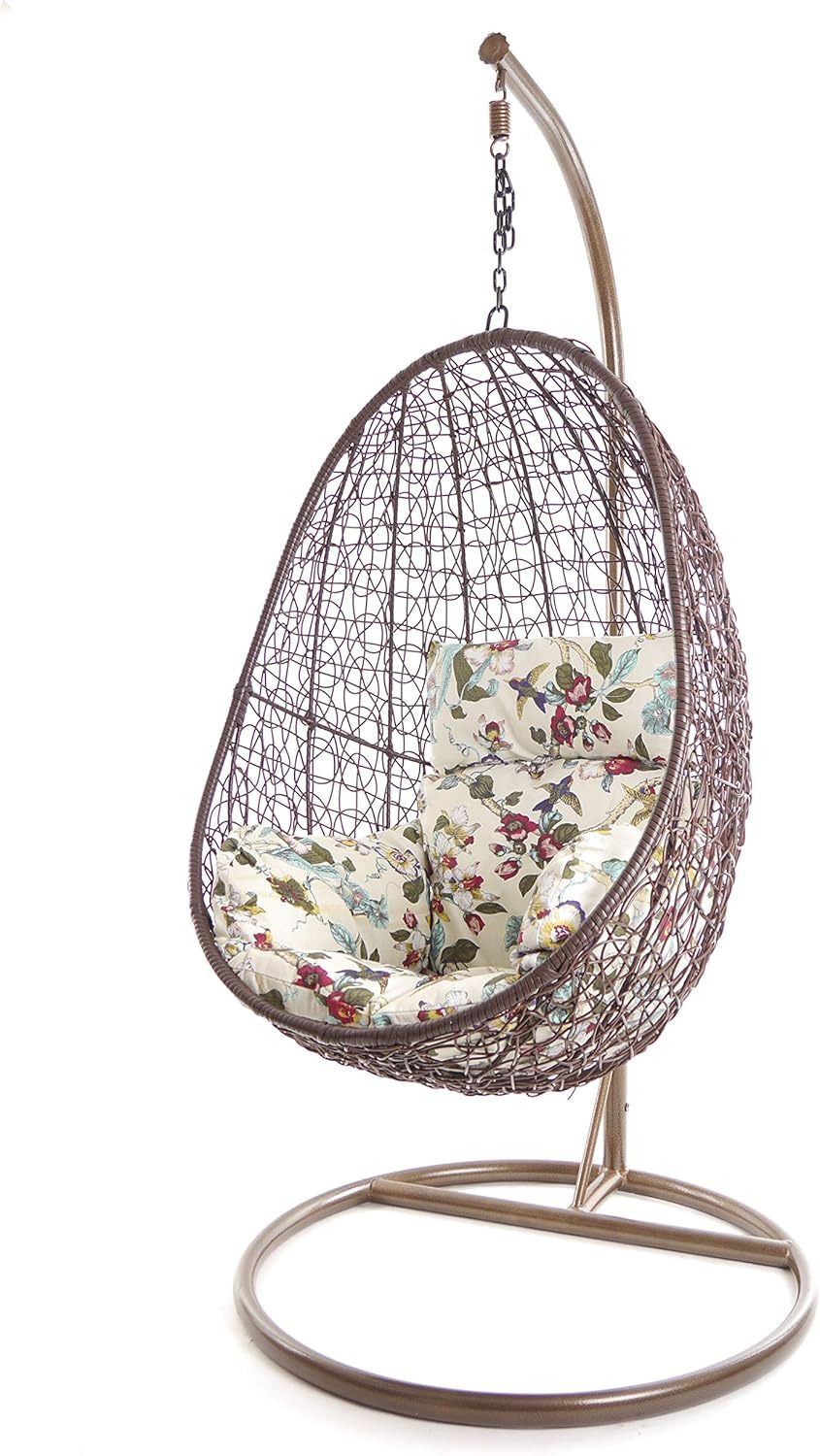 Kideo Fauteuil suspendu complet avec armature et coussins marron - Fauteuil lounge avec coussin nid ivoire - Mobilier moderne intérieur extérieur