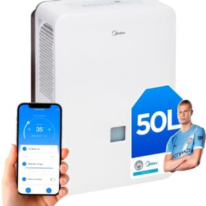 Déshumidificateur Midea connecté 50 L par jour - Réservoir 6 L - WiFi, application, mode confort et minuterie 24 h - Pour surfaces jusqu'à 120 m2