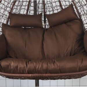 Fauteuil de jardin double suspendu marron - Balancelle deux places - Coussin épais amovible et imperméable - Siège extérieur pour détente à deux