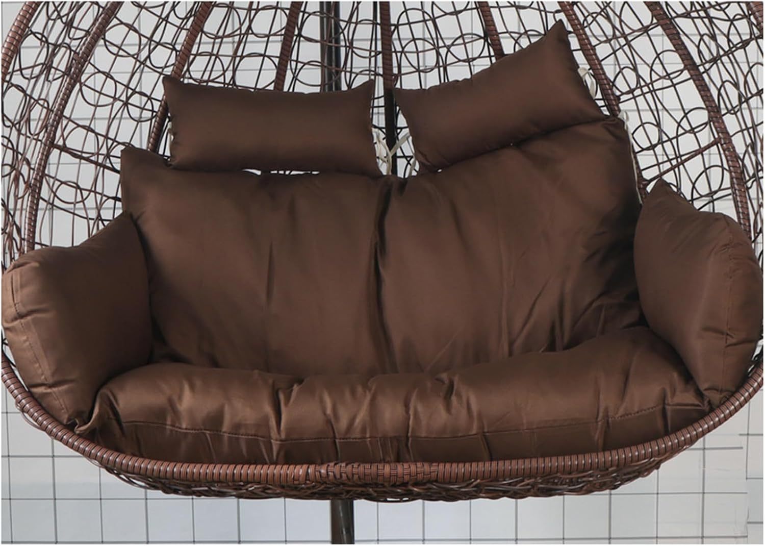 Fauteuil de jardin double suspendu marron - Balancelle deux places - Coussin épais amovible et imperméable - Siège extérieur pour détente à deux