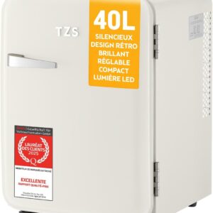 TZS First Austria Mini réfrigérateur rétro 40 L - Minibar silencieux design vintage - Lumière intérieure et compartiments de porte - Pour camping bureau chambre et hôtel couleur crème