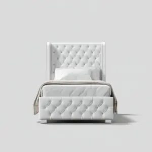 Lit simple capitonné 200x100x115 cm - blanc - style classique