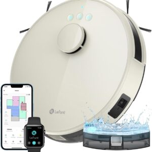 Robot aspirateur laveur Lefant M1 champagne - Aspiration 4000 Pa et navigation LiDAR - Cartographie multi étage zones virtuelles - Alexa WiFi application