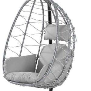 Bakaji Fauteuil suspendu de jardin - Chaise balançoire extérieure en métal rotin avec coussin siège et appuie tête - 198 x 110 x 95 cm gris