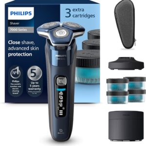 Rasoir électrique Philips Series 7000 S7885-63 - Wet and Dry avec tondeuse rétractable - Socle de charge - Étui et quatre cartouches Quick Clean