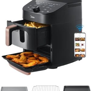 Midea Air Fryer double zone 11 L - Friteuse sans huile 2 paniers antiadhésifs 8 fonctions avec contrôle application