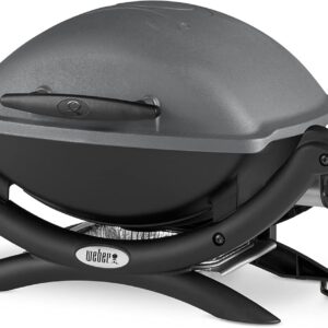 Barbecue Weber Q 1400 noir gris - Format rectangulaire compact - Structure en aluminium - Grill pour balcon terrasse jardin et extérieur