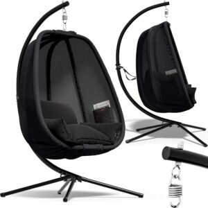 Fauteuil œuf suspendu Casaria anthracite - Coussin avec poches latérales - Structure robuste intérieur extérieur - Capacité maximale 150 kg