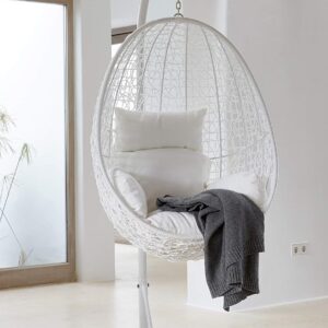 Fauteuil suspendu Kideo blanc - Structure avec armature et coussin d'assise blanc - Ensemble complet pour salon moderne - Chaise lounge assortie