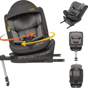 Siège auto Jovikids i-Size noir - De 40 à 150 cm et environ 0 à 36 kg - Rotation 360 degrés ISOFIX ECE R129 - Douze positions de têtière dos et face route