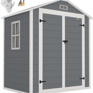 Abri de jardin Outsunny en résine grise - Surface 2,12 mètres carrés - Deux portes fenêtre et grille d'aération - Toit en pente pour rangement extérieur