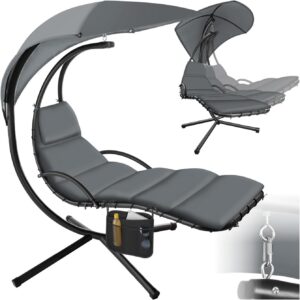 Bain de soleil suspendu TecTake avec support - Fauteuil avec parasol matelas et poche latérale - Protection UV - Chaise de relaxation pour jardin intérieur extérieur