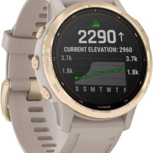 Garmin Fenix 6S Pro Solar Montre GPS connectée multisports - Suivi cardio et recharge solaire - Beige et or modèle 2022