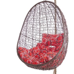 Kideo Fauteuil suspendu complet avec armature et coussin marron - Mobilier lounge moderne avec coussin Chesterstepp rouge à motifs Red Frizzy - Fauteuil détente