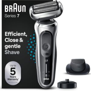 Rasoir électrique homme Braun Series 7 71-S4200cs - Wet and Dry et rechargeable sans fil - Tondeuse de précision - Base de recharge finition argent