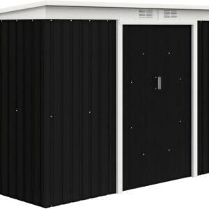 Abri de jardin Outsunny noir XXL - Surface 3,6 mètres carrés dimensions 280 x 130 x 172 cm - Acier galvanisé avec kit de fondation - Portes coulissantes et aérations