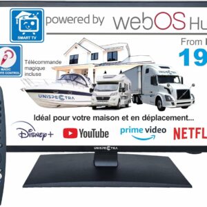 Smart TV Unispectra 19 pouces - webOS HDR avec télécommande Magic - Alimentation 12 V 24 V et 230 V - TNT satellite trois HDMI deux USB pour véhicules