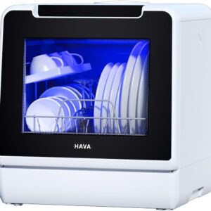 Mini lave-vaisselle HAVA 2024 - Huit programmes de lavage - Réservoir d'eau intégré 5 L - Sécurité enfant et départ différé