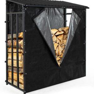 Range bûches extérieur TERRE JARDIN - Dimensions 186 x 70 x 185 cm - Acier galvanisé avec housse de protection - Support robuste résistant aux intempéries