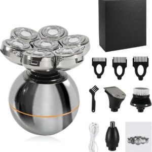 Rasoir électrique crâne homme quatre en un - Sept têtes flottantes 7D - Machine rechargeable pour tête et barbe - Finition verte
