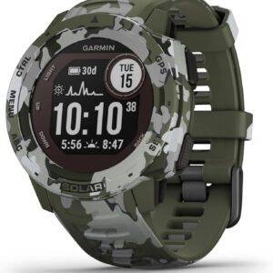 Montre GPS outdoor Garmin Instinct Solar Camo Edition reconditionnée - Recharge solaire - Conception robuste pour plein air - Finition Lichen camouflage