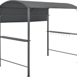 Tonnelle barbecue anthracite - Dimensions 215 x 220 x 140 cm - Acier laqué et polyester avec comptoir - Crochets pour réception et cuisine extérieure