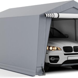 Tente garage COSTWAY pour voiture - Structure en acier dimensions 290 x 490 cm - Auvent étanche avec portes - Carport toutes saisons pour SUV bateau et cargaison