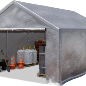 Tente de stockage TOOLPORT grise - Format 3 x 6 mètres pour garage et hangar - Bâche PE 350 N étanche à l'eau - Grand abri extérieur temporaire