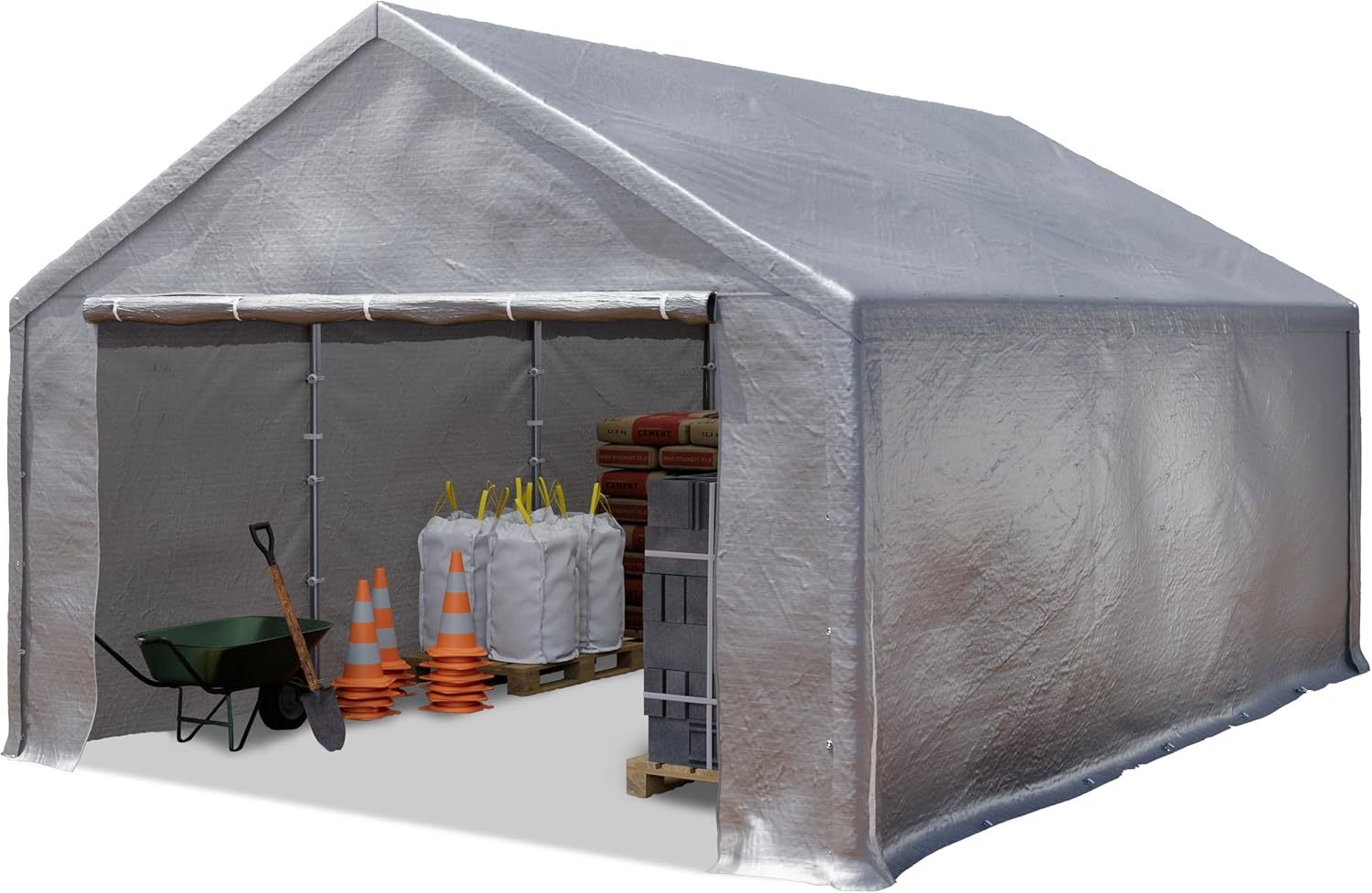 Tente de stockage TOOLPORT grise - Format 3 x 6 mètres pour garage et hangar - Bâche PE 350 N étanche à l'eau - Grand abri extérieur temporaire