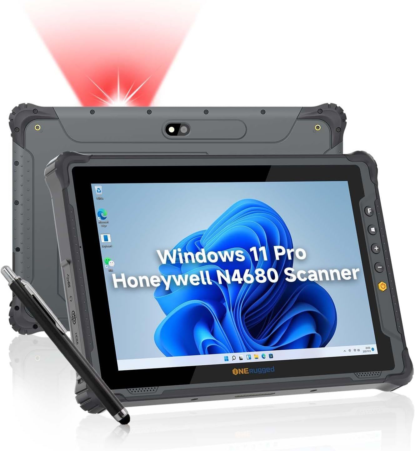 ONERugged M80J Tablette industrielle 8 pouces Windows 11 Pro - Scanner Honeywell N4680 codes-barres QR - 8 Go RAM 128 Go stockage 5000 mAh