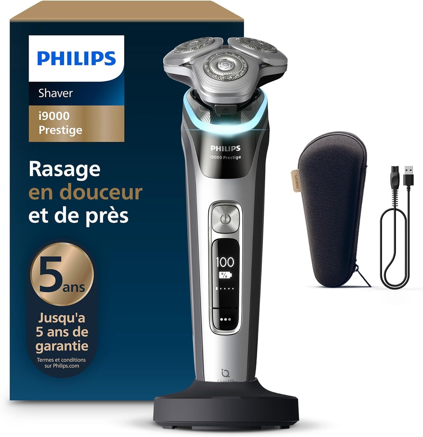 Rasoir électrique Philips i9000 Prestige XP9204-10 - Rasage sec et humide - SkinIQ et Triple Lift and Cut - Lames Dual SteelPrecision 360 Dark Slate Nova