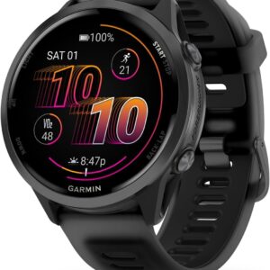Montre GPS Garmin Forerunner 570 - Course et triathlon avec écran AMOLED - Entraînement et récupération - Aluminium gris ardoise bracelet noir translucide