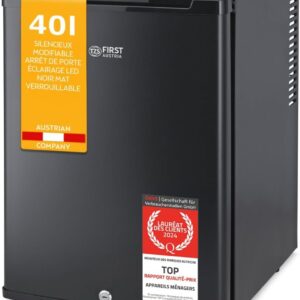 TZS First Austria Mini réfrigérateur 40 L - Minibar silencieux avec serrure - Porte réversible lumière intérieure et design compact - Pour camping bureau chambre et hôtel noir mat